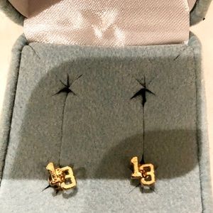 Lucky # 13 gold stud earrings